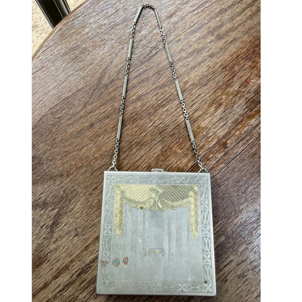 Antique 1920s Elginite EAM Vanity Dance Purse Compact Tangee Lipstick‎ Chain Art